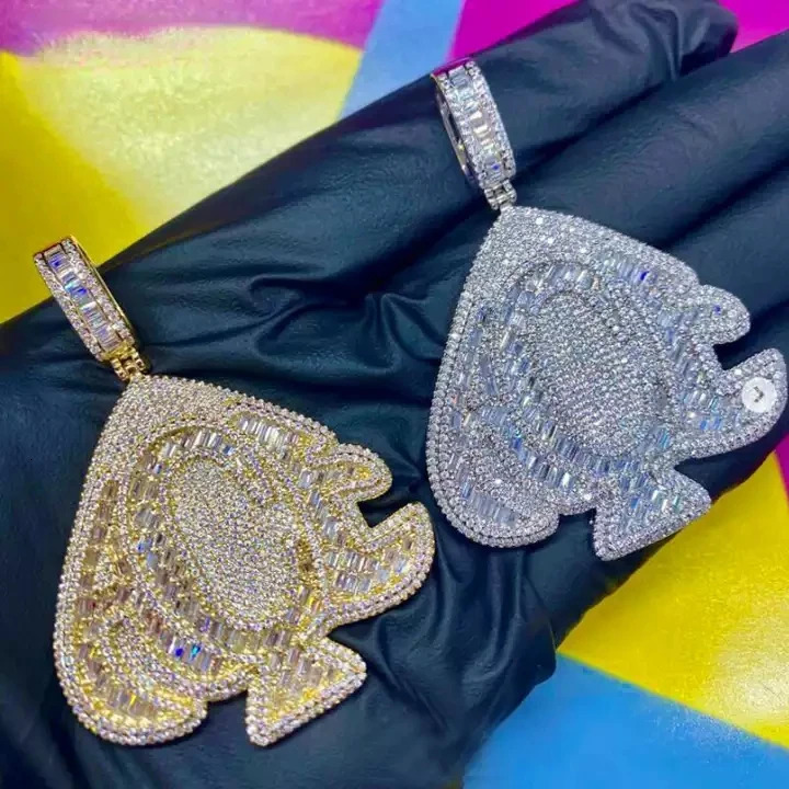 HipHop Iced Out Bling FULL CZ Paved Letter A C E Engraved Heart Pendant Necklace With Long Rope Chain For Men Women Punk Jewelry 231225