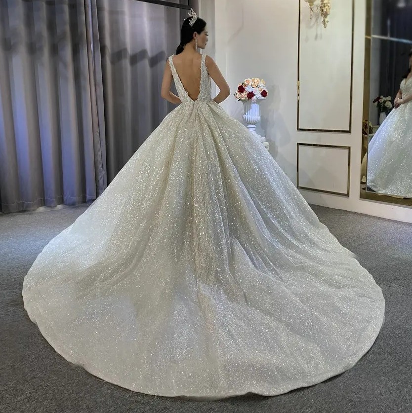 New Stunning Wedding Dress V Neck Open Back Beaded Lace Appliques Sequins Bridal Gowns Dresses Vestidos De Novia Casamento Customed es estidos