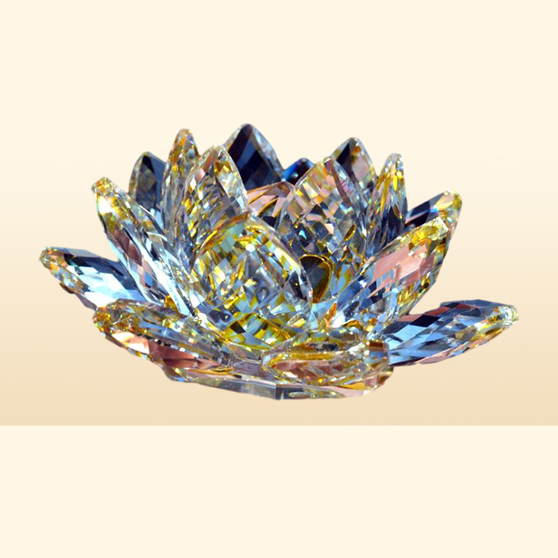 80mm Quartz Crystal Lotus Flower Crafts Glass Paperweight Fengshui Ornaments Figurines Home Wedding Party Decor Gifts Souvenir New9153469