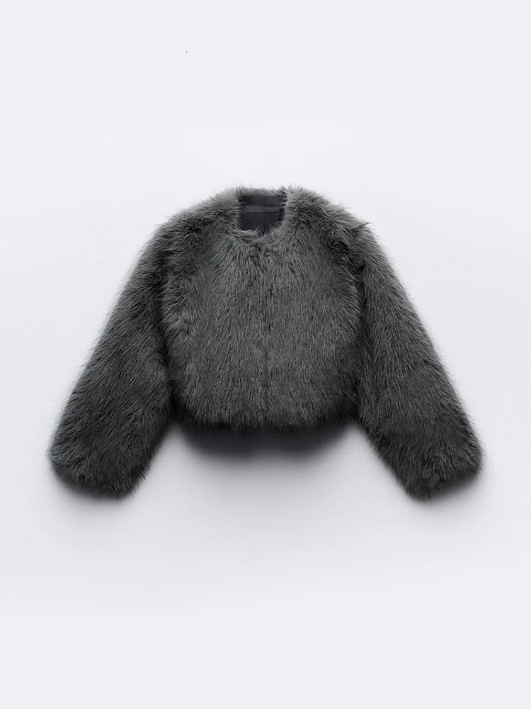 Spring Women's Cardigan Jacket Round Neck Pocket Fur Coat Solid Loose Suede Jacket Streetwear Vintag Outerwear 231226