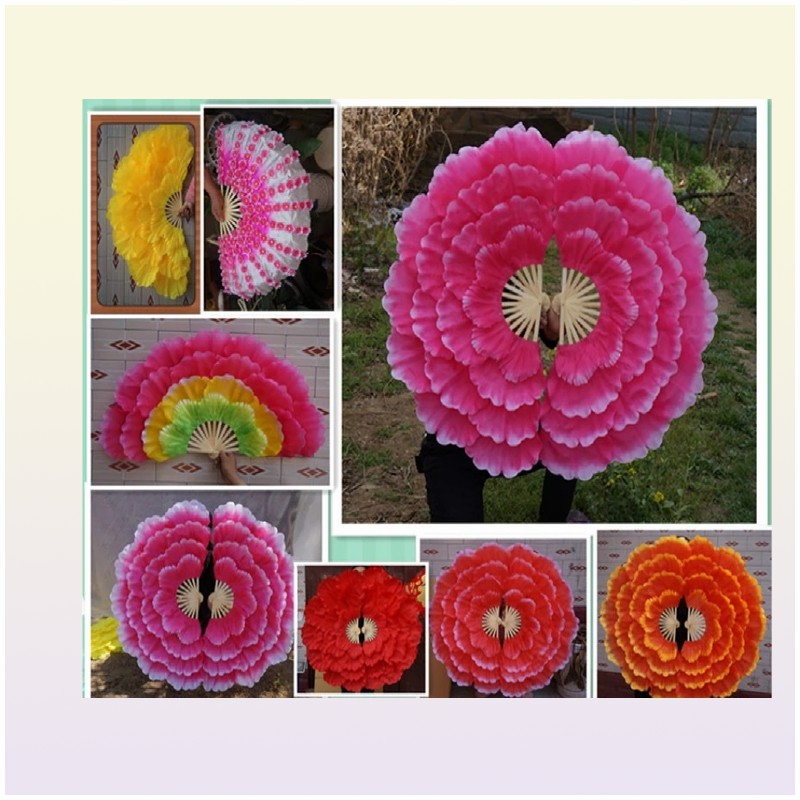 2pcsDancing Fan Peony Flower Dance Hand Square Performance Props Eventail a Main Abanico Para Boda De Mano 2205051321067