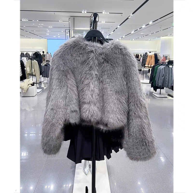 Spring Women's Cardigan Jacket Round Neck Pocket Fur Coat Solid Loose Suede Jacket Streetwear Vintag Outerwear 231226