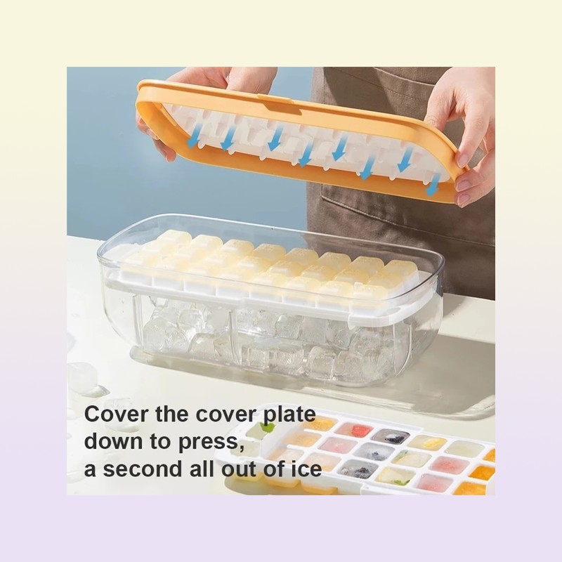 Press Type Ice Maker Silicone Ice Cube Tray Making Mold Creative Storage Box Lid Trays Bar Kitchen Square Cubic Container Box 22064693373