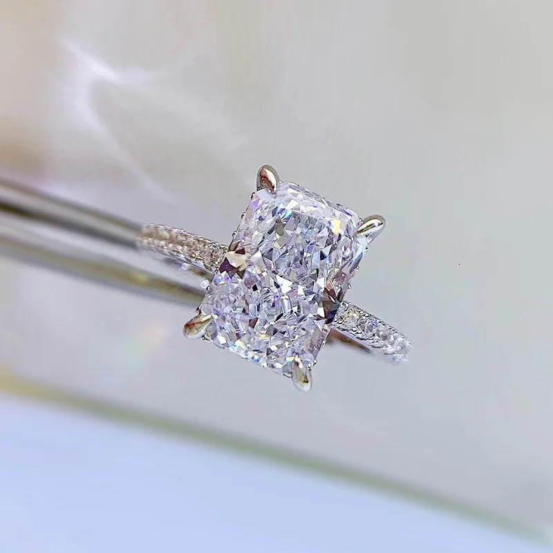 OEVAS 100% 925 Sterling Silver Radiant Cut Small Rock Sugar Rings High Carbon Diamond For Women Wedding Engagement Fine Jewelry 231225