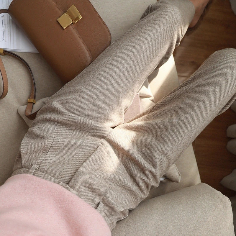 Woolen Pants Women's Harem Pencil Pants Fall/Winter High Waist Elegant Casual Black Trousers Female High Pants 231226