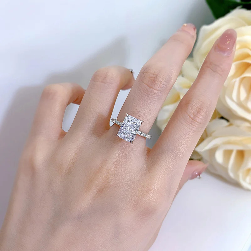 OEVAS 100% 925 Sterling Silver Radiant Cut Small Rock Sugar Rings High Carbon Diamond For Women Wedding Engagement Fine Jewelry 231225