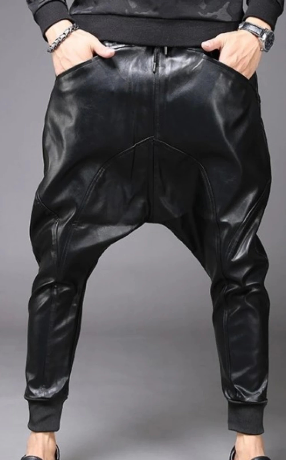 Men's Cargo Leather Pants Fall Winter Classic Dark Department Fashion Trend Pocket Decoration Loose Oversized 231225