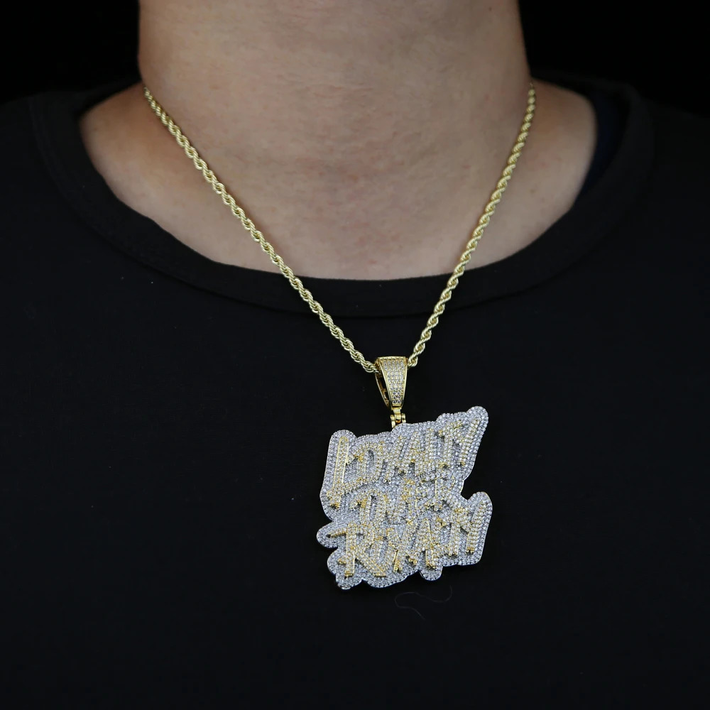 Iced Out Bling CZ Letter Loyalty Over Royalty Pendant Necklace Cubic Zirconia Two Tone Color Charm Men Women Hip Hop Jewelry 231225