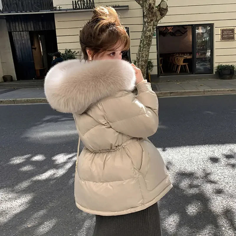 Winter Jacket Women Down Coats With Real Fox Fur Collar Fashion Korean White Duck Down Warm Solid Outwear 231226