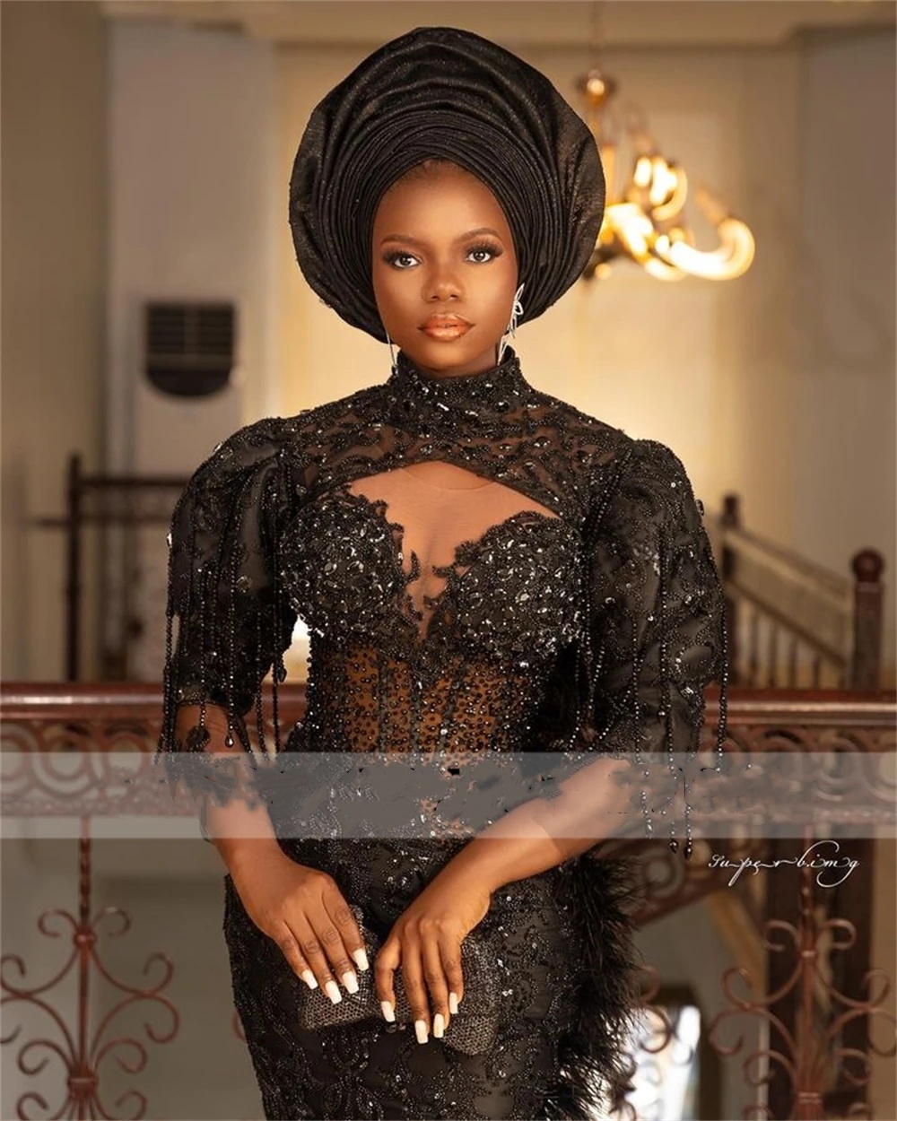 High Neck Beaded Tasseks Aso Ebi Mermaid Prom Dresses 2024 African Corset Special Party Formal Gowns 0431