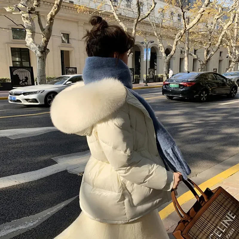 Winter Jacket Women Down Coats With Real Fox Fur Collar Fashion Korean White Duck Down Warm Solid Outwear 231226