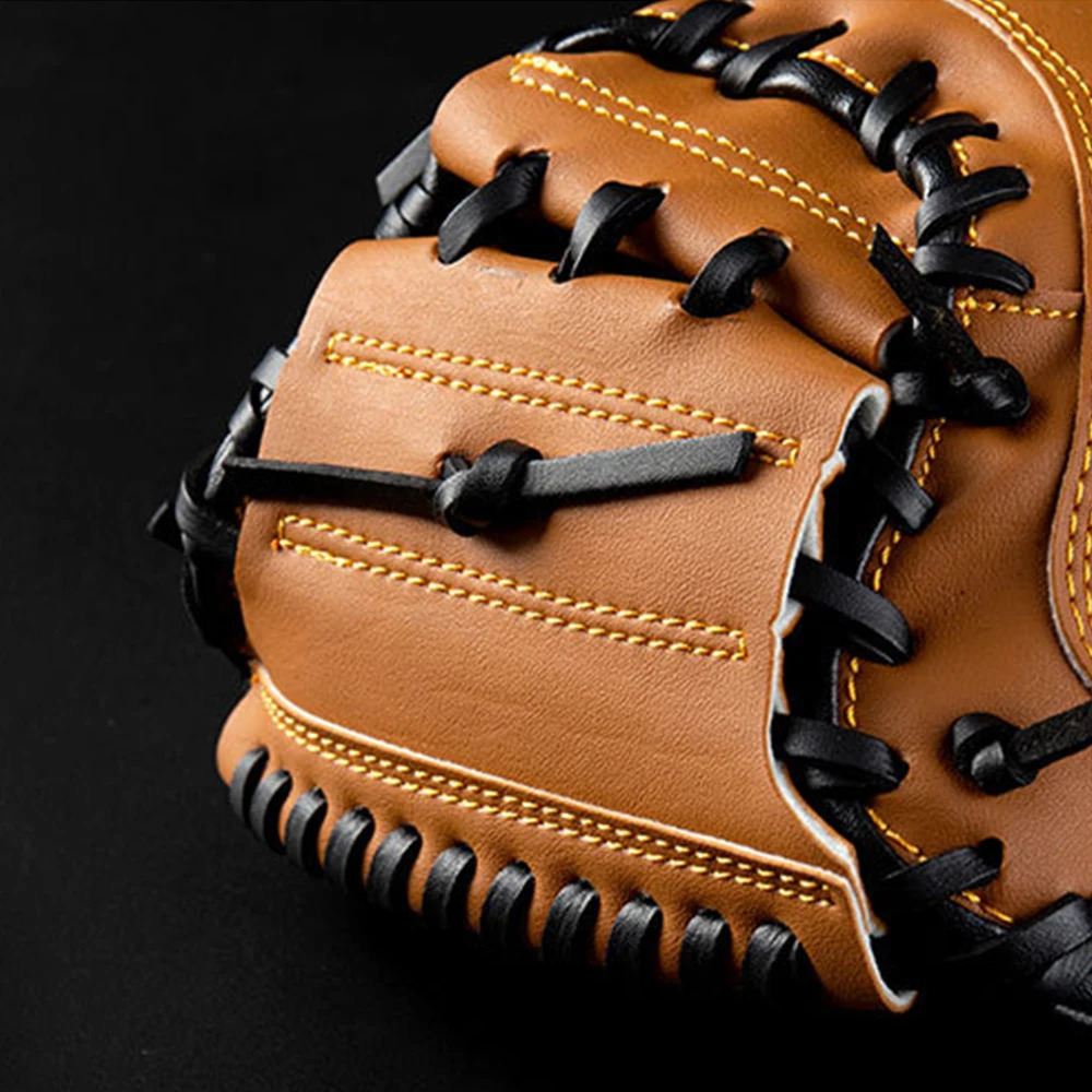 FDBRO Baseball Catcher Glove Outdoor Sports Brown Black PVCSoftball Practice Equipment Size 12.5 Left Hand for Adult Training 231225