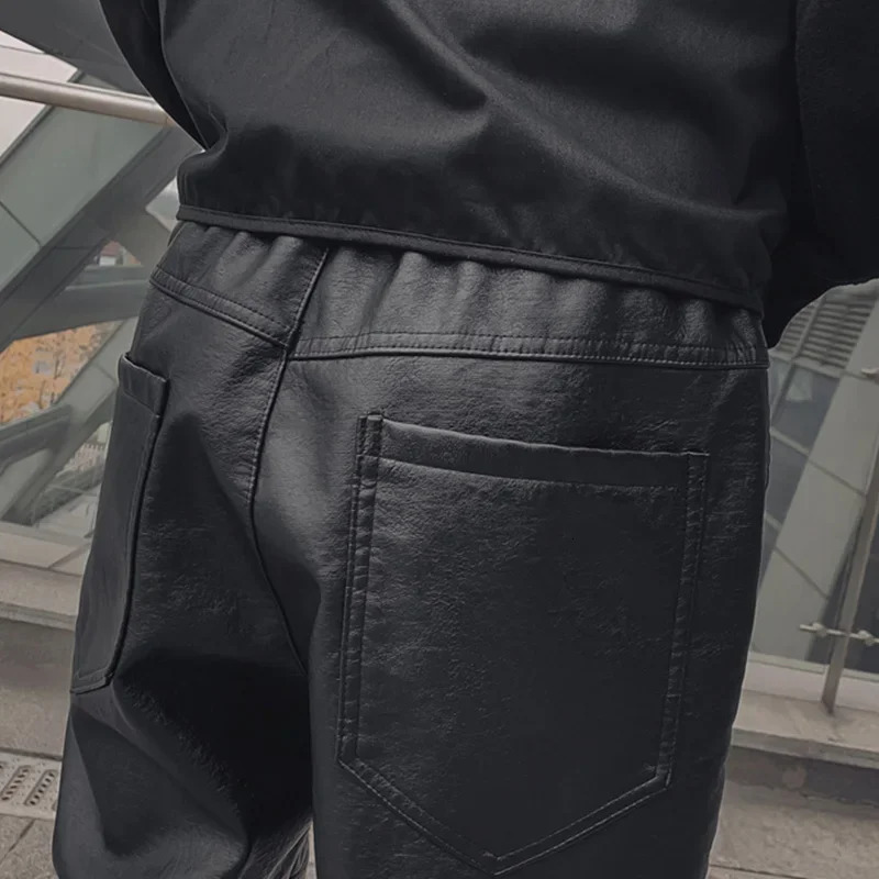 Men's Leather Pants Trend Fashion Thickened Warm Motorcycle Windproof Waterproof PU Black Trousers Harajuku Man Streetwear 231225