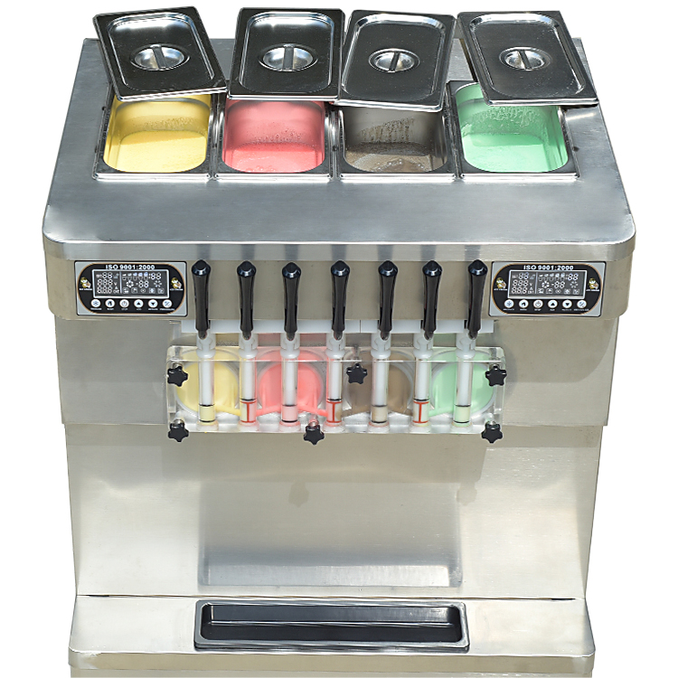 Kolice ETL Certificate Commercial 7 Flavors 4+3 Mixed Soft Serve ice Cream Machine Snack Food Machine, full transperant dispenser, upper tanks coolate