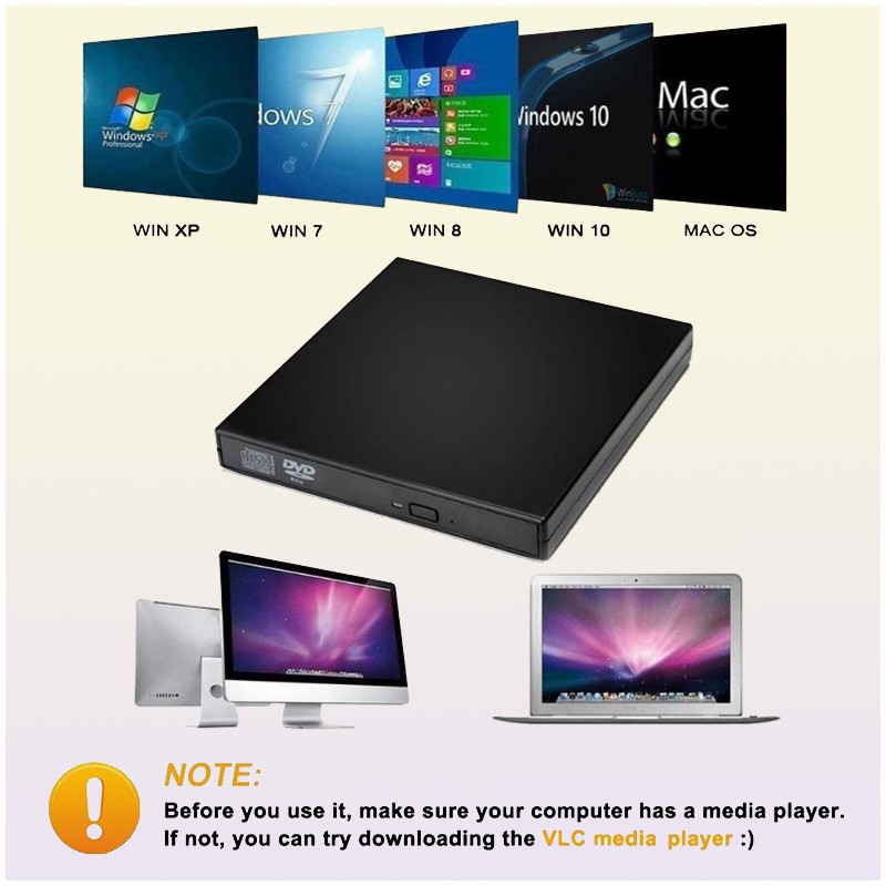 Epacket External DVD Optical Drive USB20 CDDVDROM CDRW Player Portable Reader Recorder for Laptop
