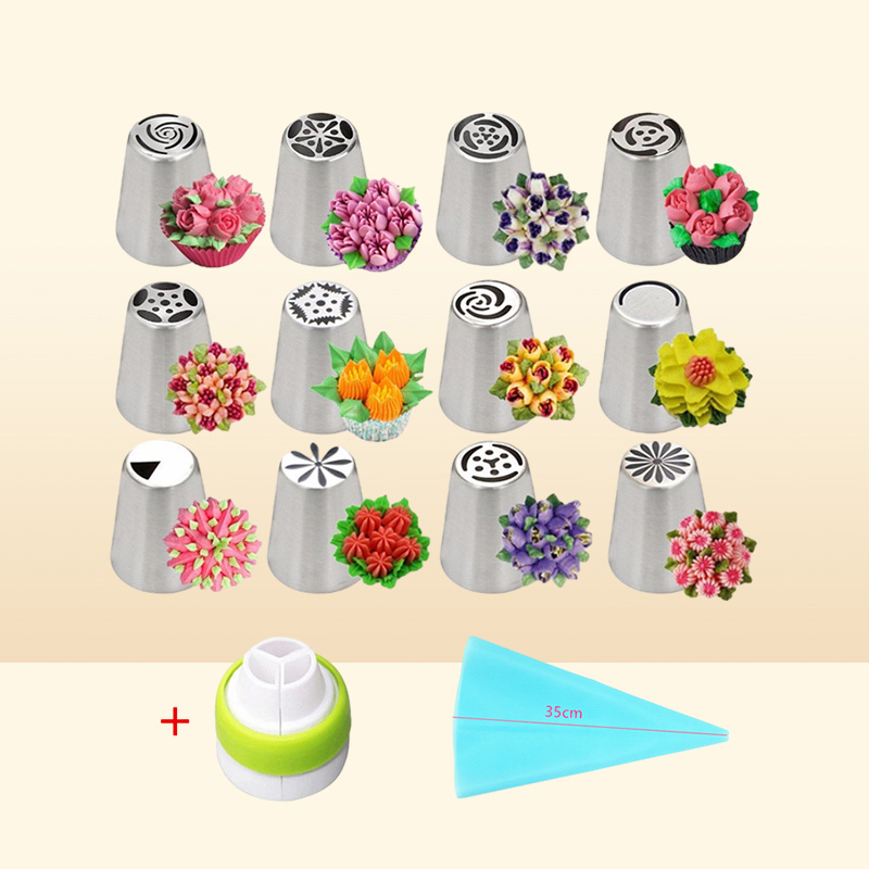 14pcSet Russian Tulip Icing Piping Nozzles Stainless Steel Flower Cream Pastry Tips Nozzles Bag Cupcake Cake Decorating Tools 2016619658