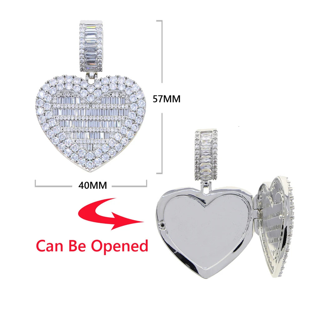 Iced Out Bling Can Be Opened Heart-shaped Po Pendant Necklace Hearts Tennis Chain Cubic Zirconia Fashion Women Men Jewelry 231225