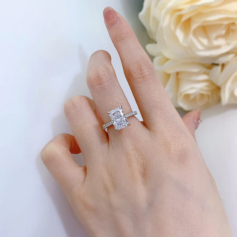 OEVAS 100% 925 Sterling Silver Radiant Cut Small Rock Sugar Rings High Carbon Diamond For Women Wedding Engagement Fine Jewelry 231225