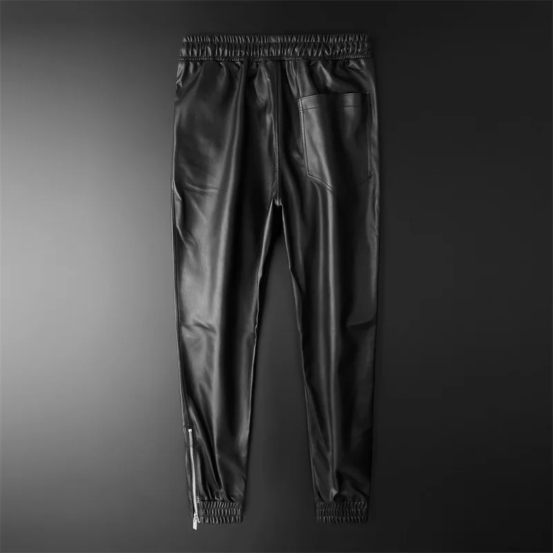 Men's Leather Pants Superior Quality Elastic Waist Jogger PU Motorcycle Trousers Biker's 231225