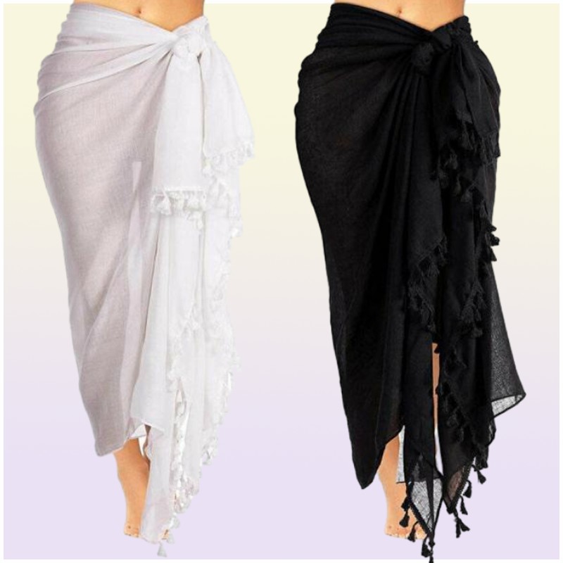 Fashion Women Summer Swimwear Bikini Coverups Cover Up Beach Maxi Long Wrap Skirt Sarong Dress Black And White