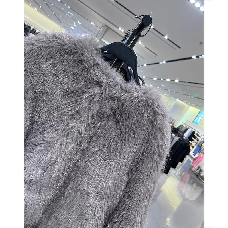 Spring Women's Cardigan Jacket Round Neck Pocket Fur Coat Solid Loose Suede Jacket Streetwear Vintag Outerwear 231226