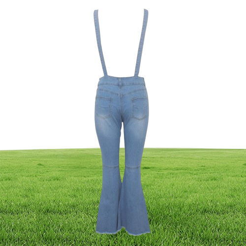 Women's Jumpsuits Rompers Tsuretobe Casual Flare Ripped Denim Jumpsuit Women Fashion Wide Leg Pant Romper Spaghetti Strap