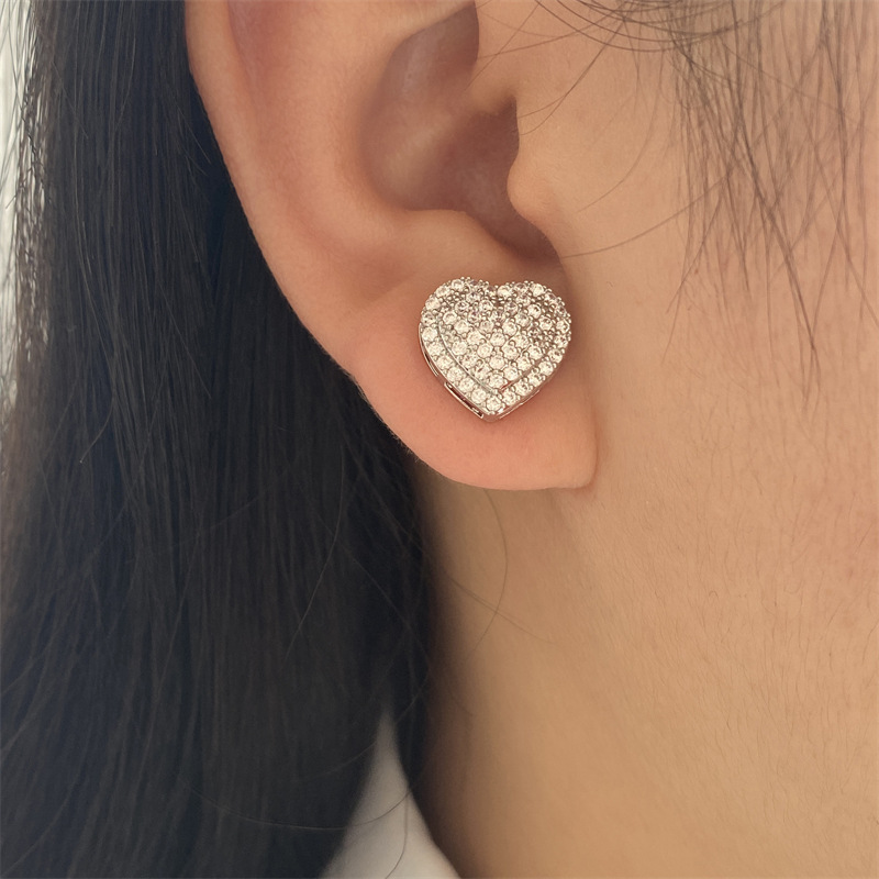 Sterg Sier Sparkg Stud Earrings for Women, Handmade Sweet Cute Cubic Zirconia Pave White 5A CZ Dia Hearring Earring Jewelry Lover Gift