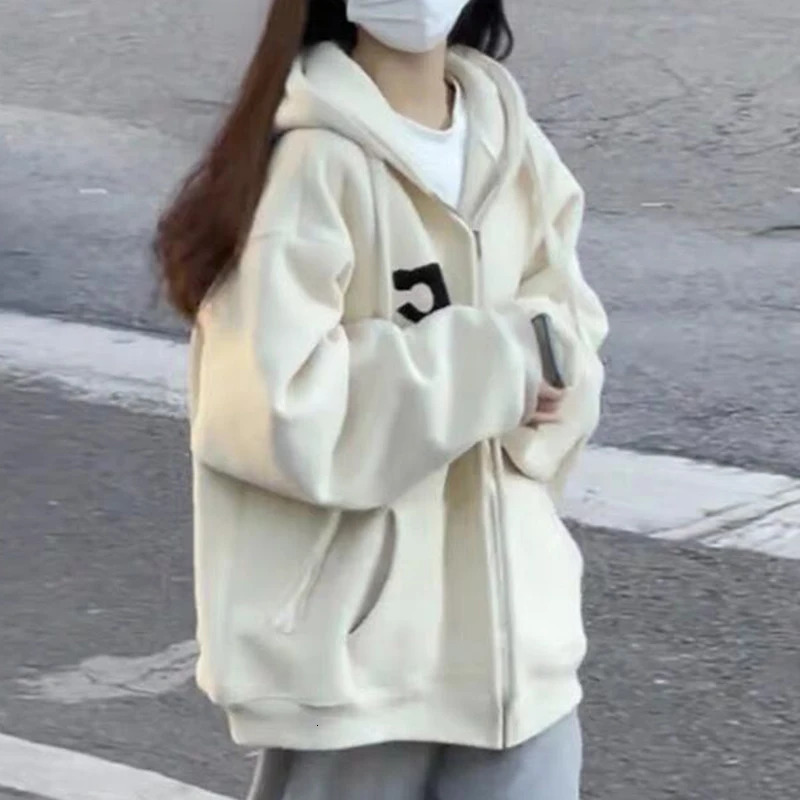 2023 Autumn Y2k Letter Zip Up Hoodie Women Korean Fashion Zipper Fleece Sweatshirt for Streetwear Harajuku Overcoat Jacket 231225