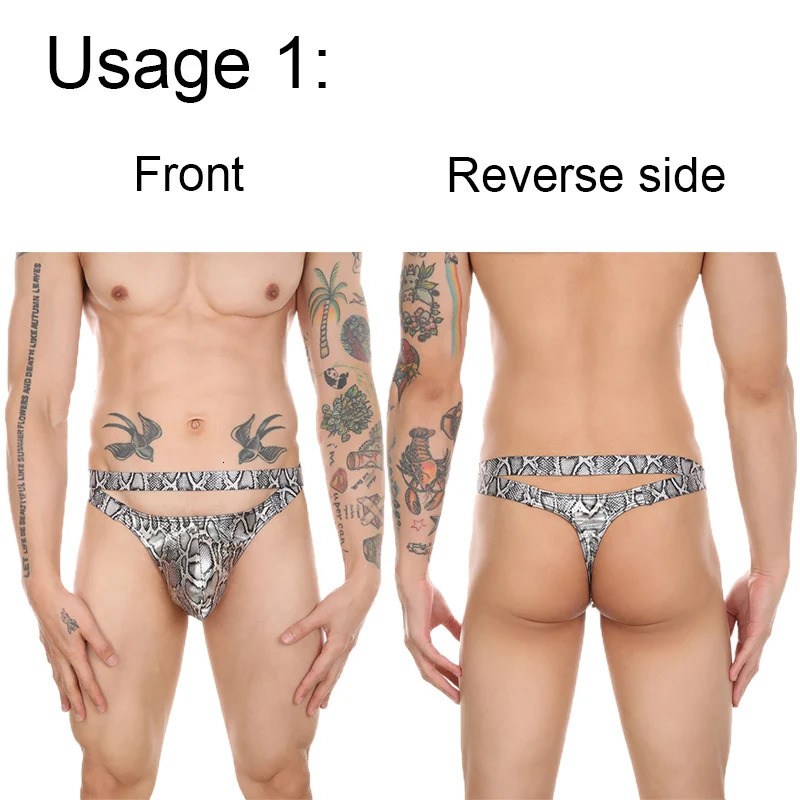 Men's Sexy Underwear Print Thong Open-Back Jumpsuit T Back Bare Buttocks Bikini Leggings Gay Sexual Lingerie Sissy Clothing 231226