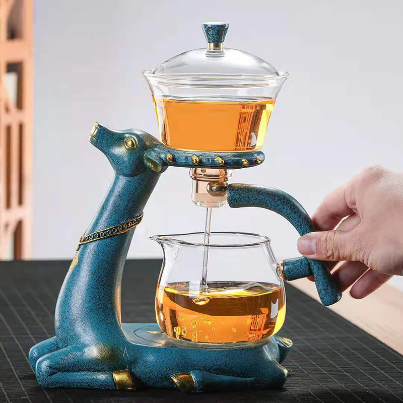 Dragon Phoenix Glass Kettle Kungfu Deer Tea Set Heat-Resistant Magnetic Drip Pot Chinese Lucky Glass Teapot Year Gift 231225
