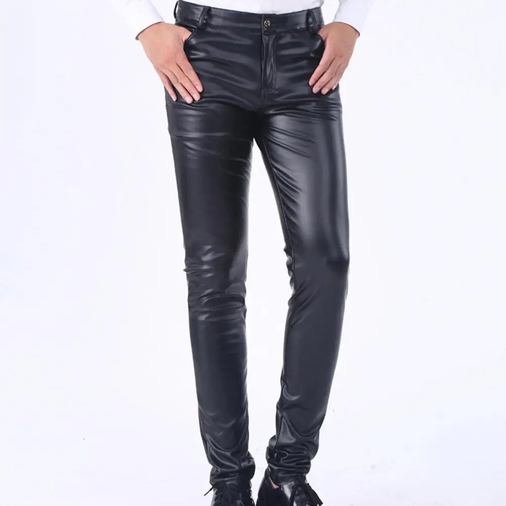 Men Clubwear Trousers Stylish Men's Faux Leather Slim Fit Pants with Pockets Breathable Comfortable Mid Waist for Streetwear 231225