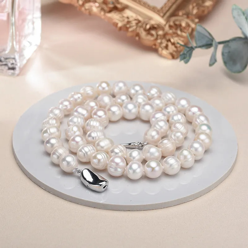 Real White Freshwater Cultured Pearl Necklaces for Women Girl Gift 925 Sterling Silver Women's Baroque Pearl Necklace 231225