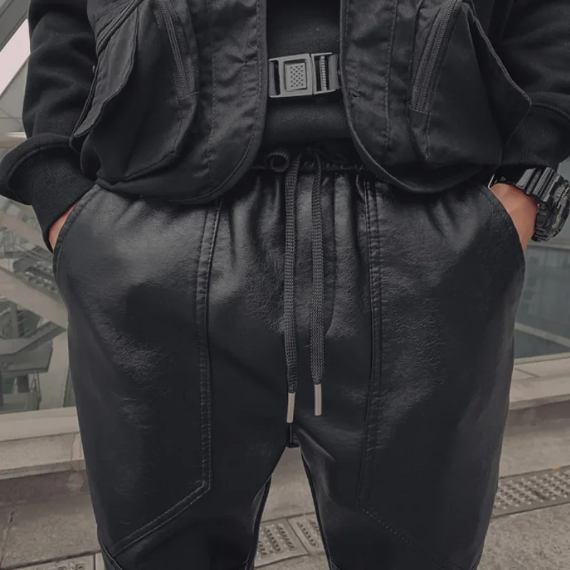 Men's Leather Pants Trend Fashion Thickened Warm Motorcycle Windproof Waterproof PU Black Trousers Harajuku Man Streetwear 231225