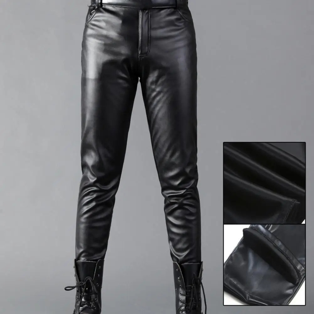 Men Clubwear Trousers Stylish Men's Faux Leather Slim Fit Pants with Pockets Breathable Comfortable Mid Waist for Streetwear 231225