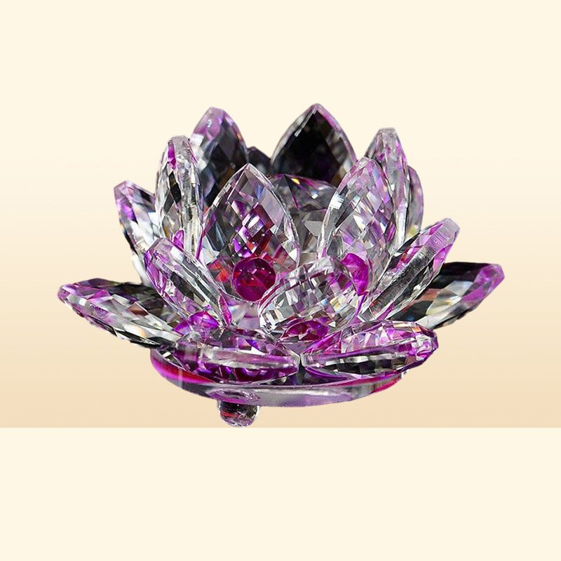 80mm Quartz Crystal Lotus Flower Crafts Glass Paperweight Fengshui Ornaments Figurines Home Wedding Party Decor Gifts Souvenir New9153469