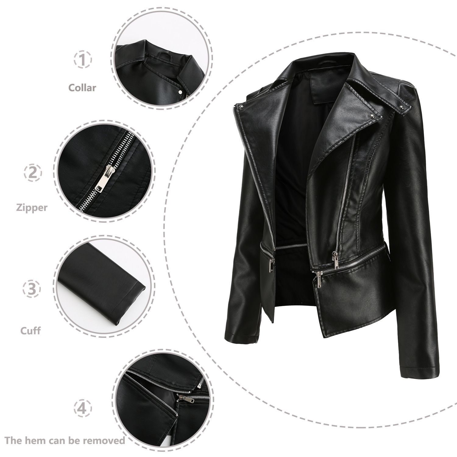 0C448m40 Women's Jacket Faux Leather Multi Pochette Accessories Spring and Autumn Fashion Casual Coat