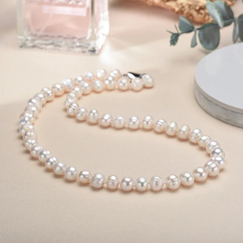 Real White Freshwater Cultured Pearl Necklaces for Women Girl Gift 925 Sterling Silver Women's Baroque Pearl Necklace 231225
