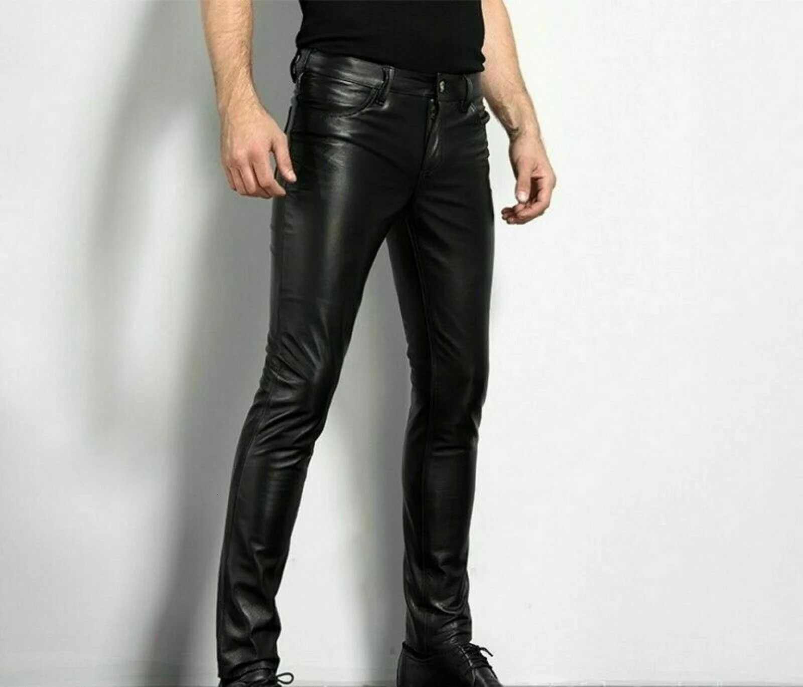 PU Leather Pants Men's Fashion Rock Style Night Club Dance Faux Slim Fit Skinny Motorcycle Trousers 231225