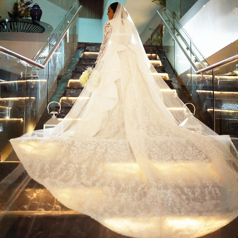 R&W Illusion Trumpet Wedding Dress Bride Elegant Long Sleeves Mermaid Bridal Gowns with Detachable Train for African Arabic Black Women Gorgeous Marri