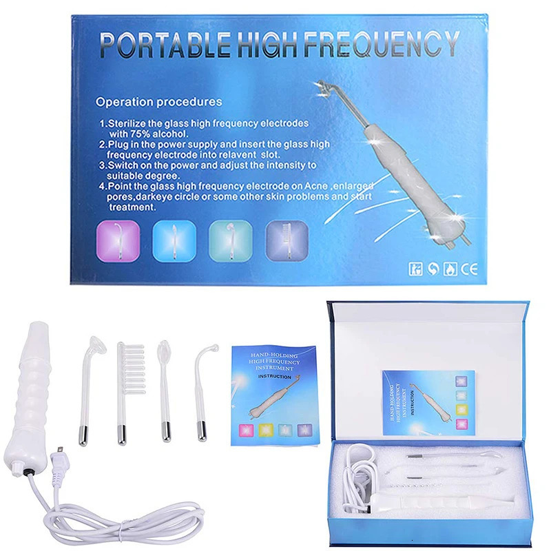 4 In 1 High Frequency Electrode Wand Electrotherapy Glass Tube Beauty Device Acne Spot Remover Anti Wrinkle Skin Care Spa 231225