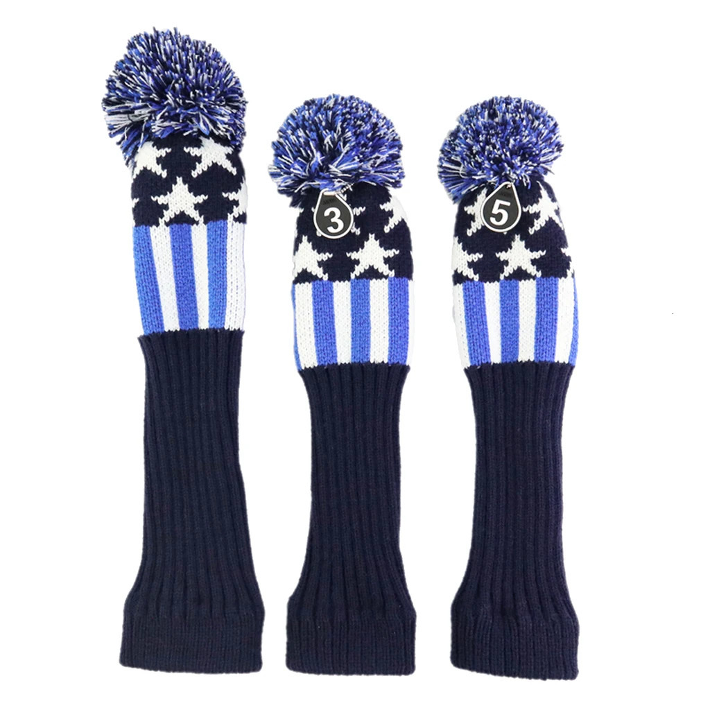 3pcs/set No.1 3 5 UT Golf Knitted Wood Head Cover Knitted Golf Driver Fairway Wood Headcovers Golf Club Protective Sleeve Sock 231225