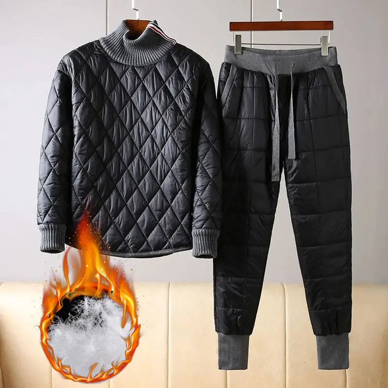 Windbreak Dowm Cotton Tracksuit 2 Piece Set Winter Warm Casual Turtleneck Sweatsuits Conjuntos Thicken Harem Jogger Pants Outfit 231226