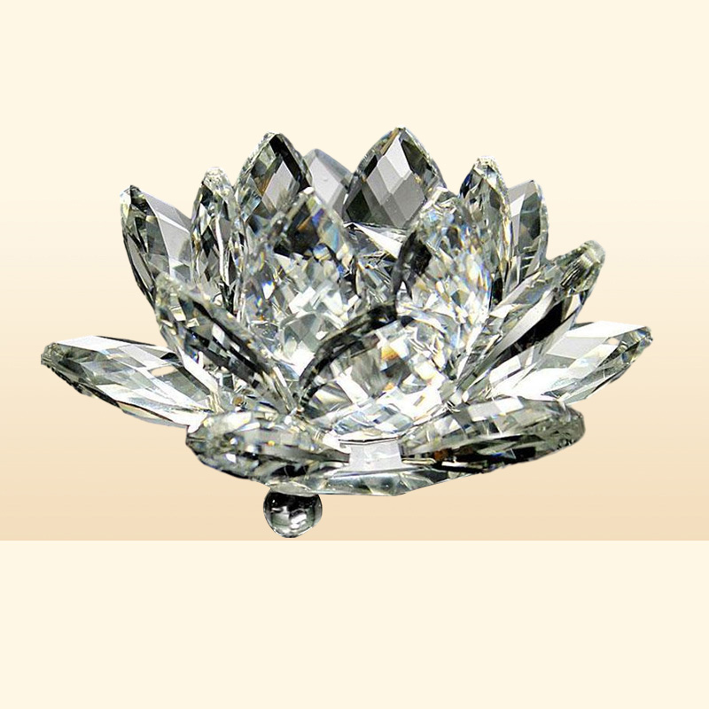 80mm Quartz Crystal Lotus Flower Crafts Glass Paperweight Fengshui Ornaments Figurines Home Wedding Party Decor Gifts Souvenir New9153469