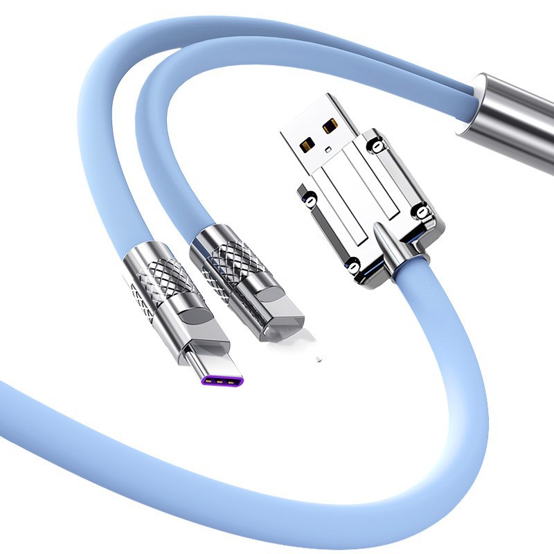 2 in 1 100W 6A Super Fast Charging Type C Liquid Silicone Charge USB Bold 6.0mm Data Line Cable For Huawei Samsung S24 IPhone 15