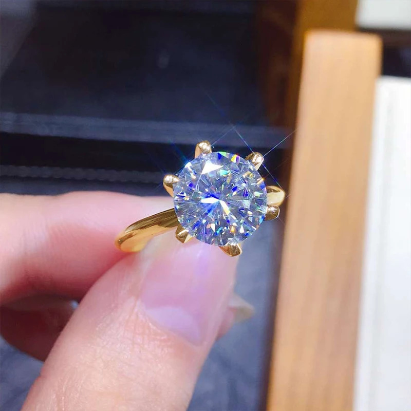 3ct Diamond Ring Solitaire Woman Silver 925 Yellow Gold Ring Engagement Wedding 2ct Ring with Certificate 231225