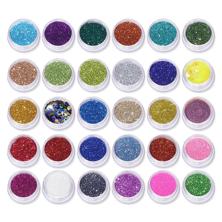 60pcs/Set Nail Art Glitter Sequins Mix Blue Gold Silver White Colors Sugar Sanding Powder Pigment Dust Nail Supply Decorations 231227