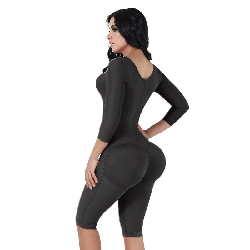 Fajas Colombianas Women's Body Shaper Breast Support Side Long Sleeve Tummy Control Long Bodysuit Shapewear Waist Trainer 231226