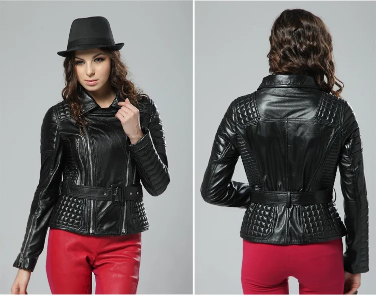 OC00415 Women's Leather Coats Motorcycle Genuine Leather Clothing Short Fashion Suit Lapel Jacket Manufacturer Wholesale