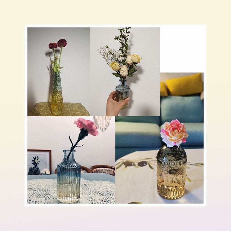 European Retro Roman Relief Art Glass Vase Indoor Office Table Plant Flower Home Decoration Accessories Transparent Glass Vase LJ24293925