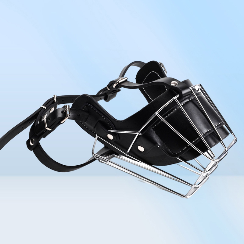 Black Large Medium Dog Metal Wire Basket Leather Antibite Masks Mouth Cover Bark Chew Dwe74 Muzzle Pet Breathable Safety Mask 2014025672